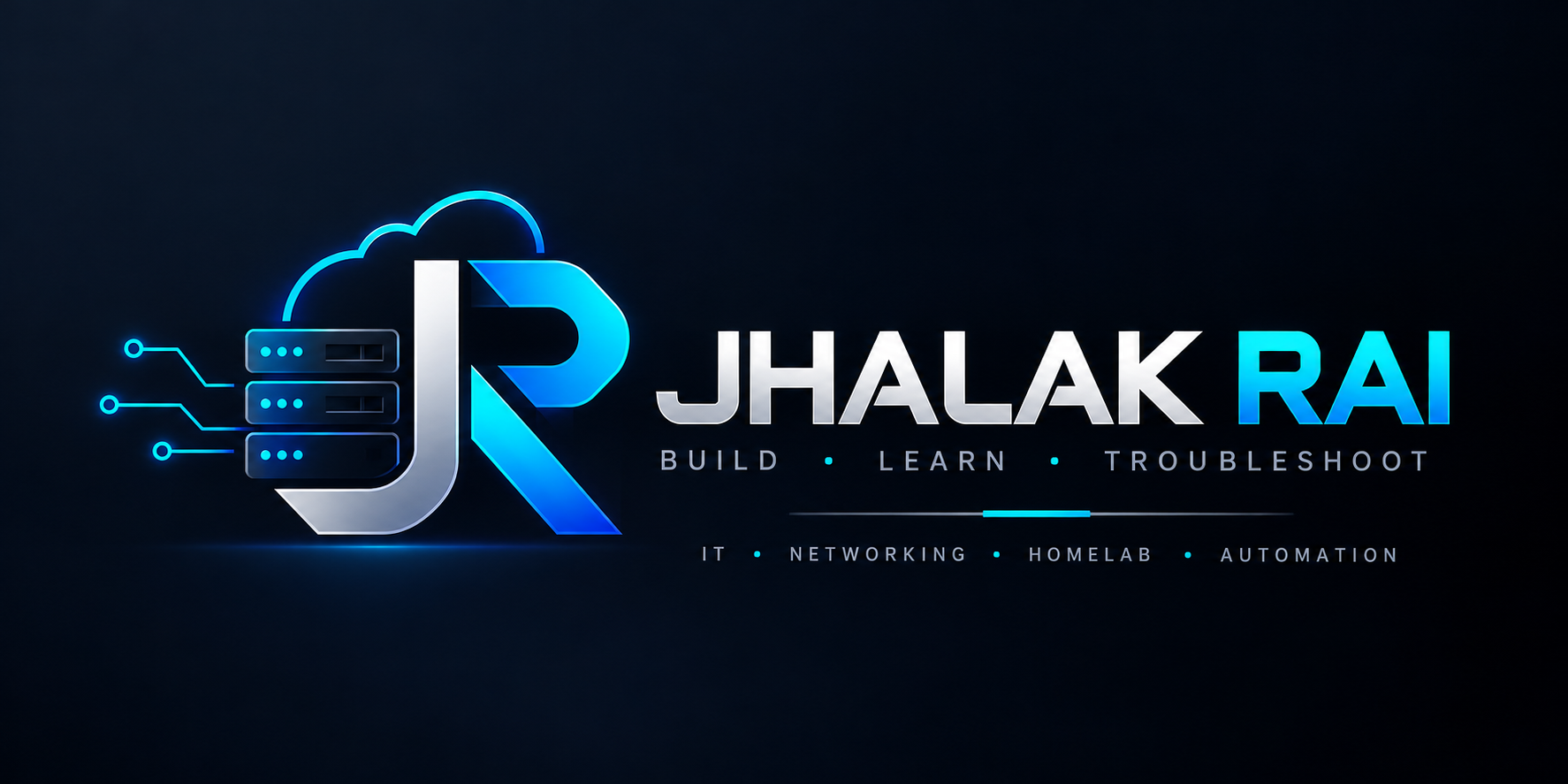 Jhalak Rai JR technology logo with cloud, servers and circuit details